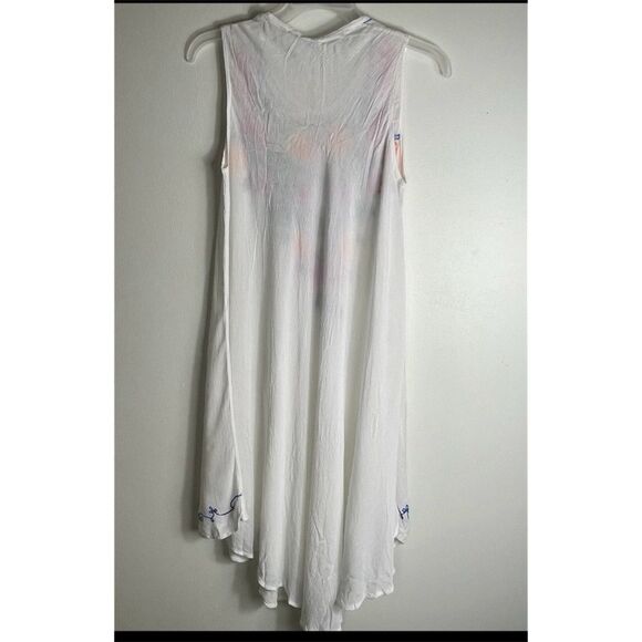 Women’s White Boho Sheer Cover Up Midi Dress Fairy Embroidered Boho One Size - Picture 2 of 11